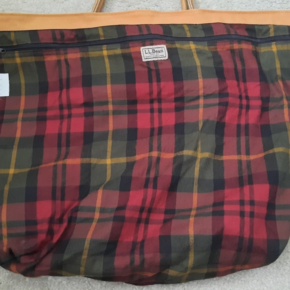 Genuine LL BEAN  Boat & Tote Bag Full Grain Leather Handles vintage Khaki/Green - Picture 8 of 10